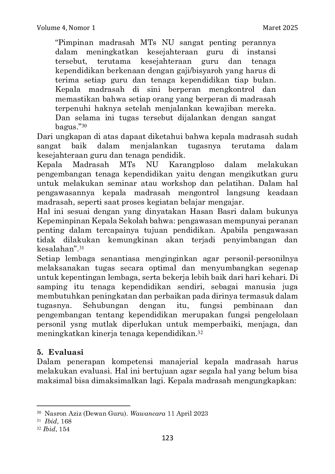 JURIS Kompetensi Manajerial Kepala Madrasah dalam Meningkatkan Kinerja Guru