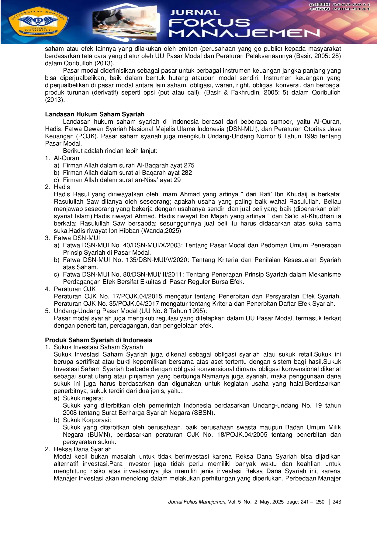 JURIS Sharia Stock Investment On The Indonesia Stock Exchange In The Perspective Of Sharia Economic Law