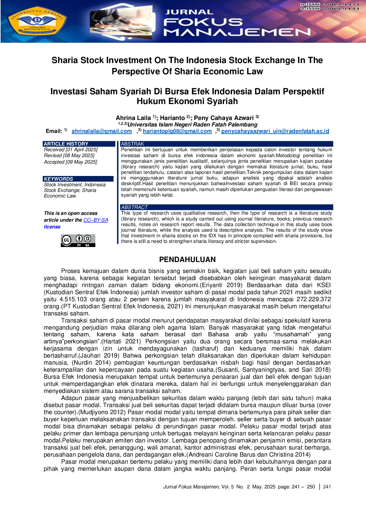 JURIS Sharia Stock Investment On The Indonesia Stock Exchange In The Perspective Of Sharia Economic Law