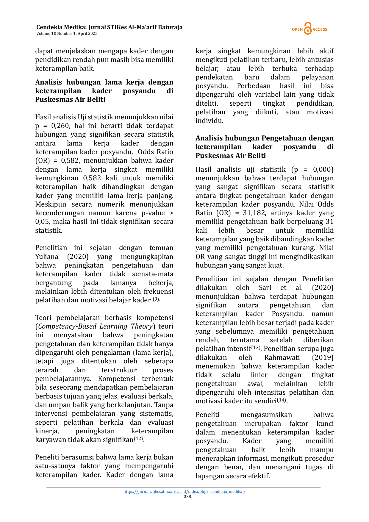 JURIS Analisis Keterampilan Kader Posyandu Di Puskesmas Air Beliti Kabupaten Musi Rawas