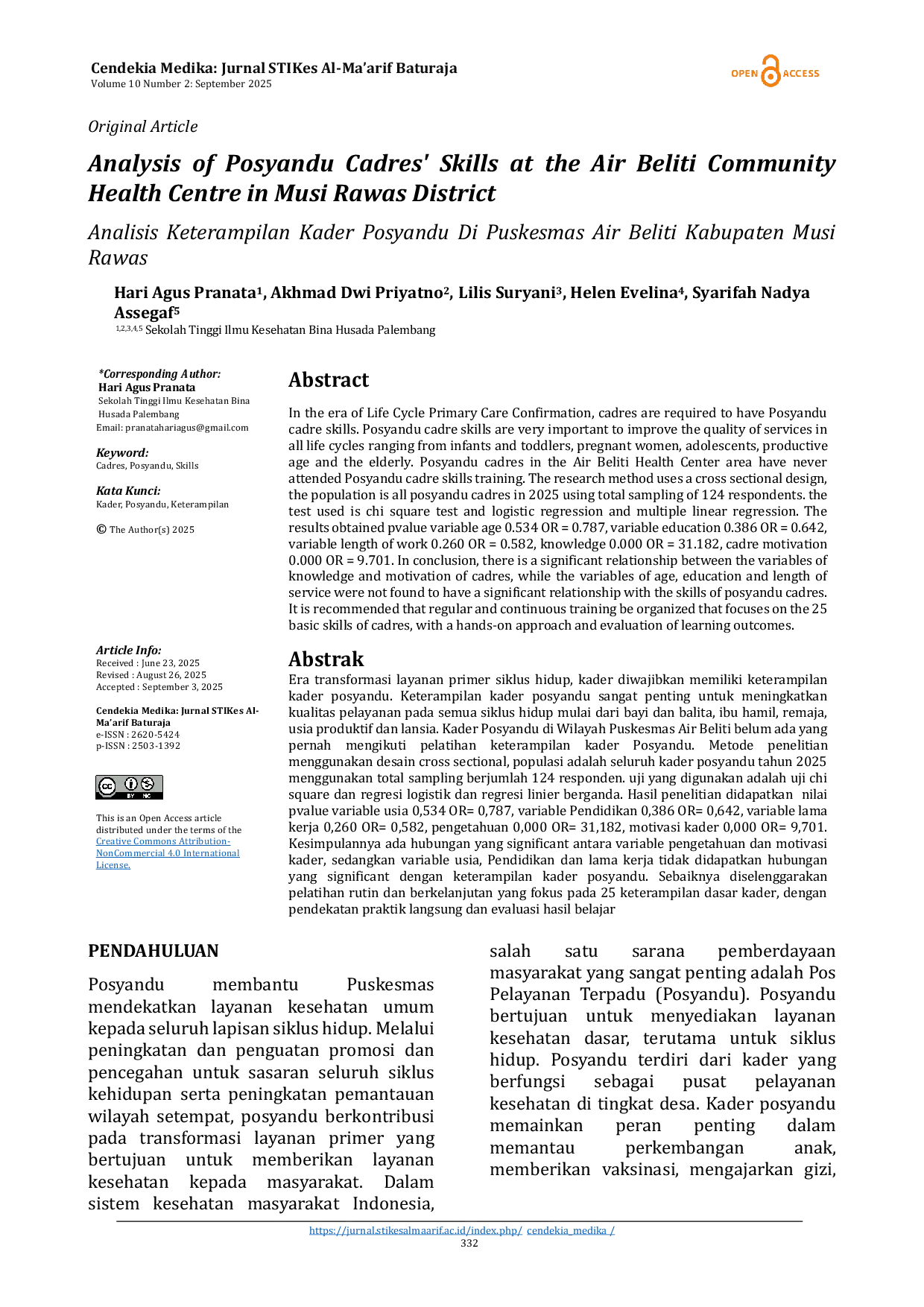 JURIS Analisis Keterampilan Kader Posyandu Di Puskesmas Air Beliti Kabupaten Musi Rawas