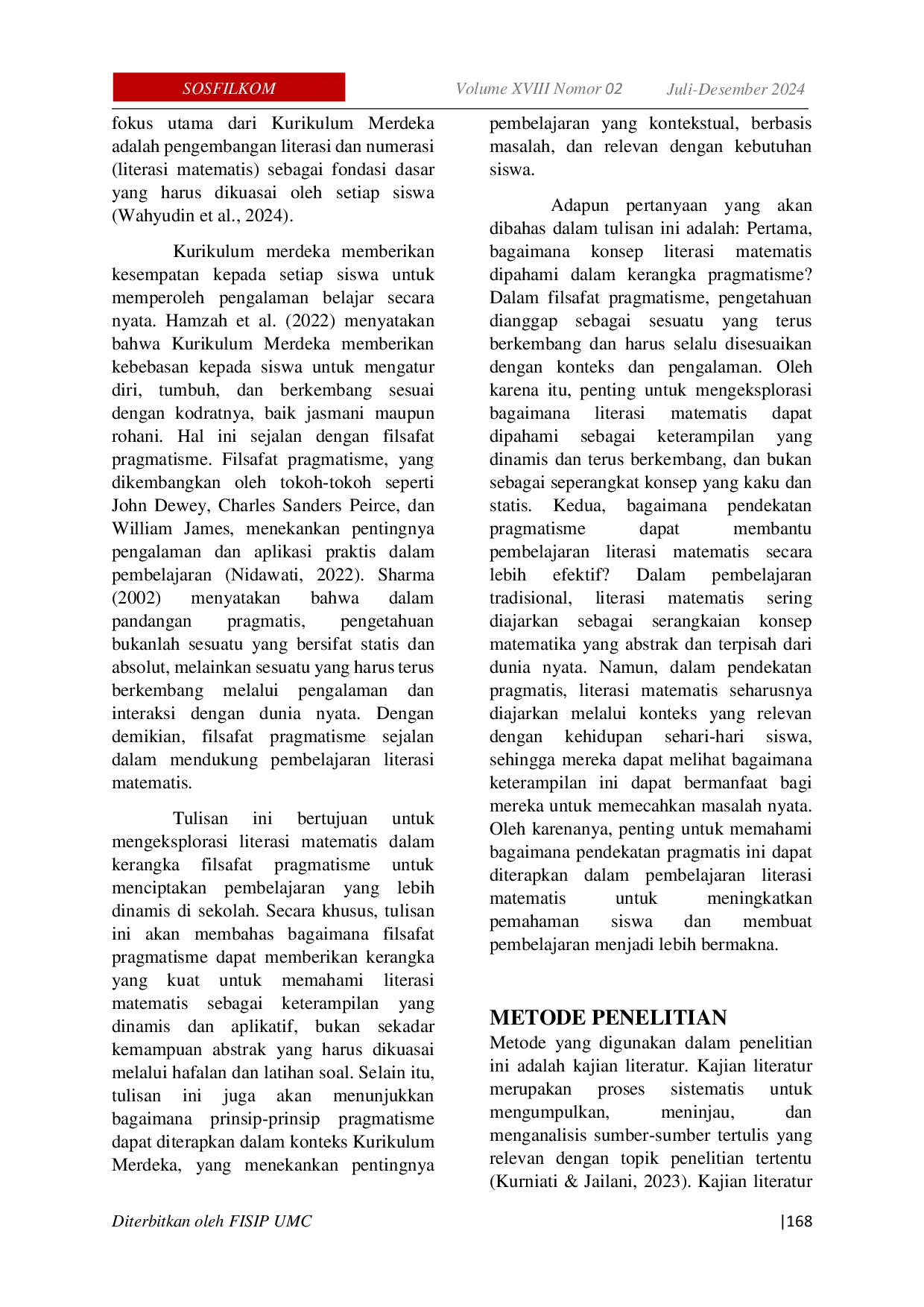 JURIS Pragmatisme Dalam Literasi Matematis Pembelajaran Yang Statis Vs Keterampilan Yang Terus Berkembang