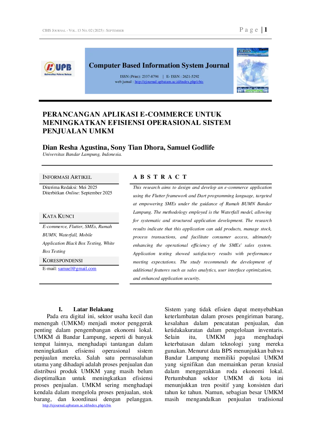 JURIS Perancangan Aplikasi E Commerce untuk Meningkatkan Efisiensi Operasional Sistem Penjualan UMKM