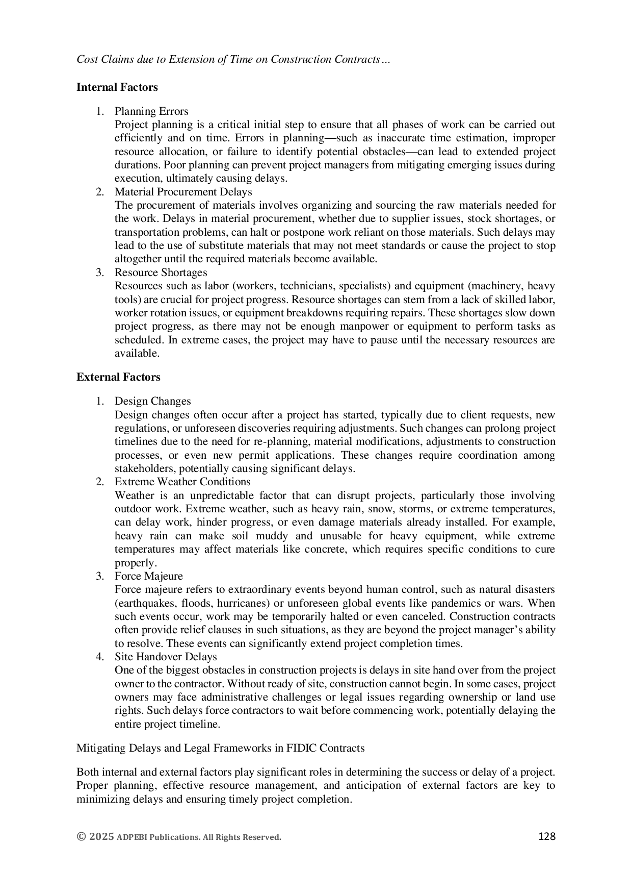JURIS The Cost Claims due to Extension of Time on Construction Contracts Case Study Power Plant Project