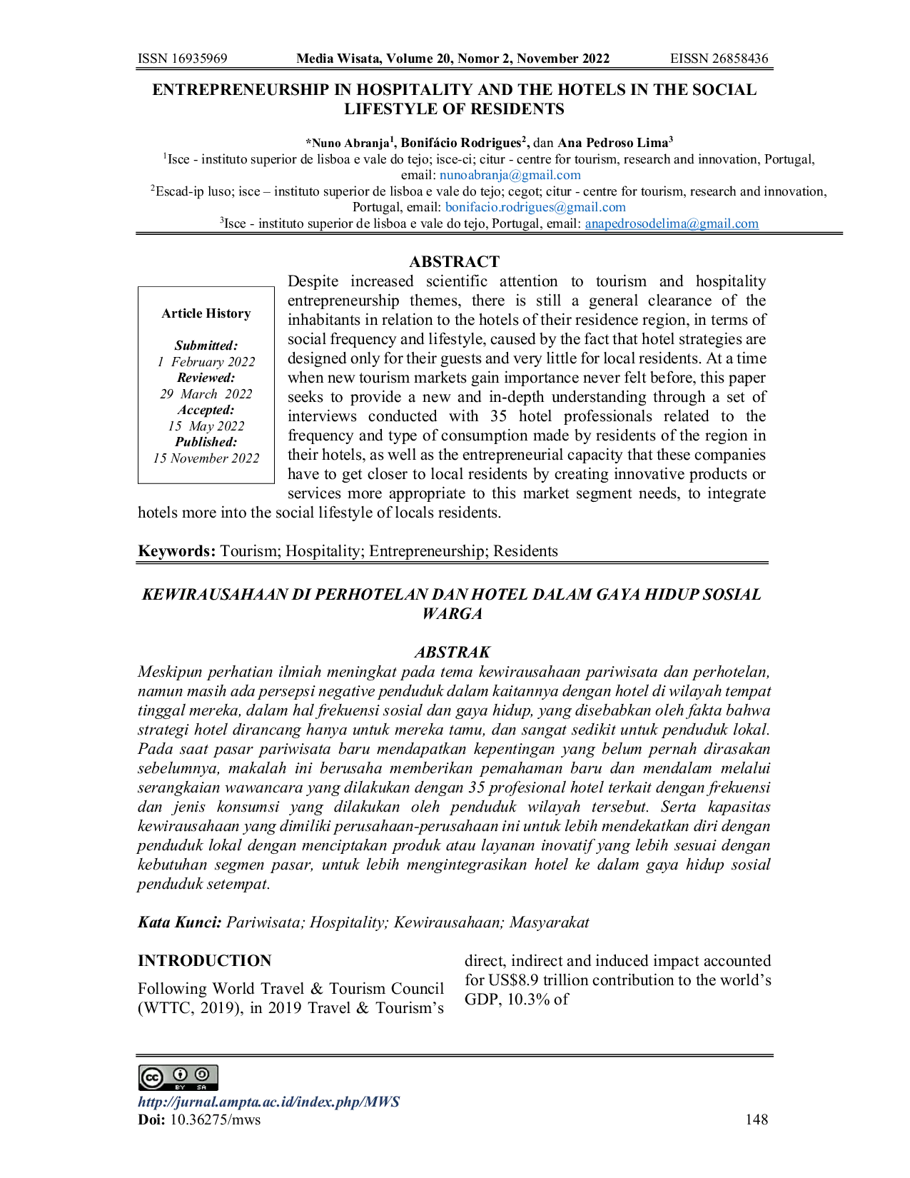 JURIS Entrepreneurship in Hospitality and The Hotels in The Social Lifestyle of Residents