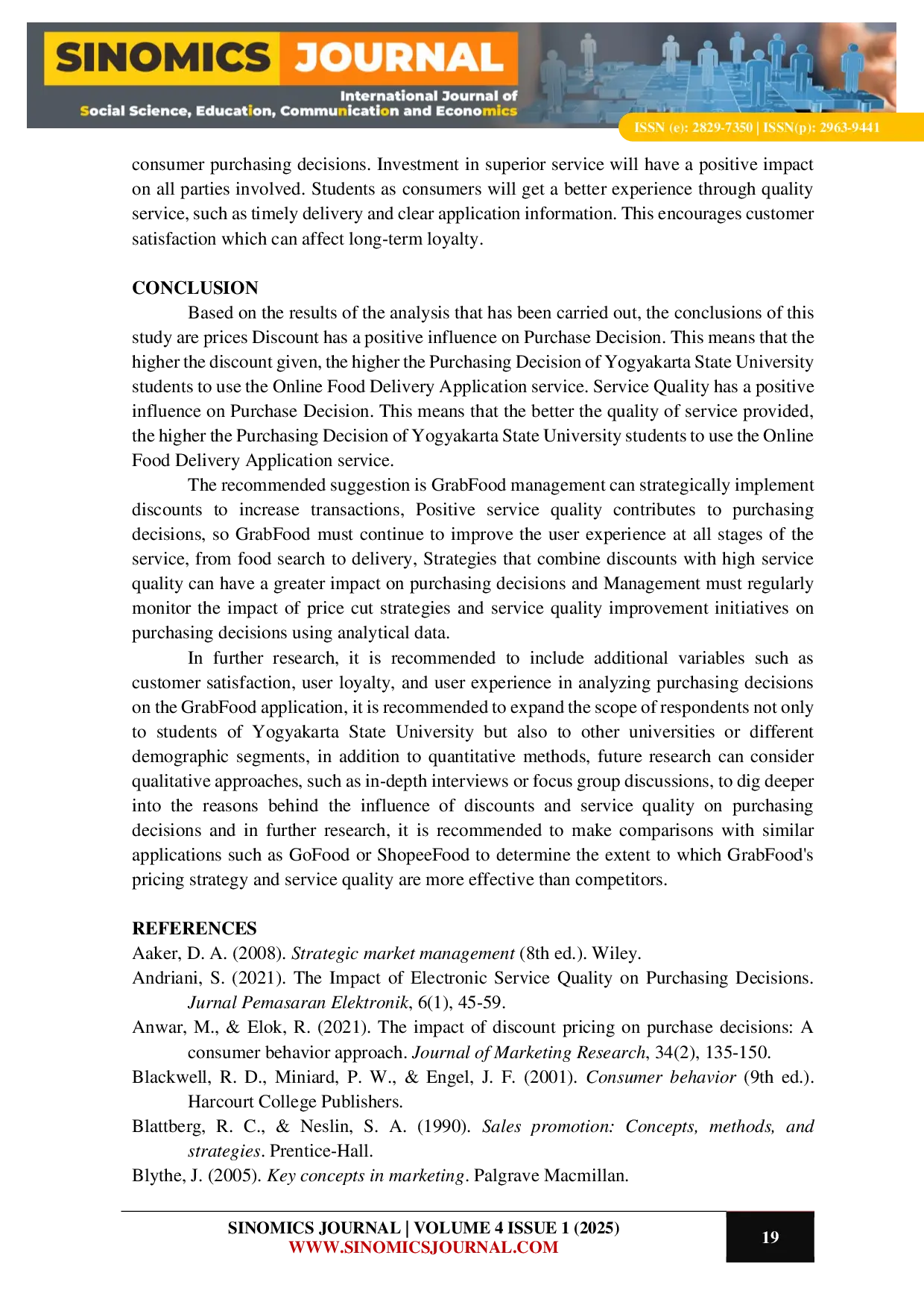 JURIS The Effect of Price Discount and Service Quality on Online Food Delivery Application on Student s Purchase Decision at Universitas Negeri Yogyakarta