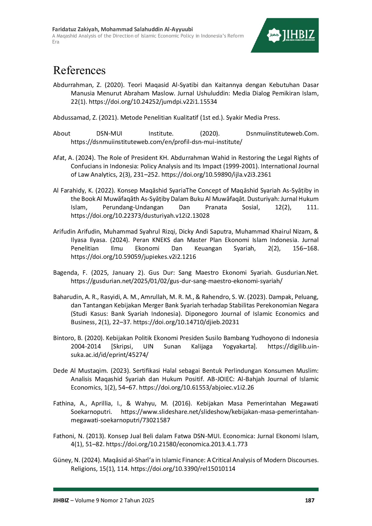 JURIS A Maqashid Analysis of the Direction of Islamic Economic Policy in Indonesia s Reform Era