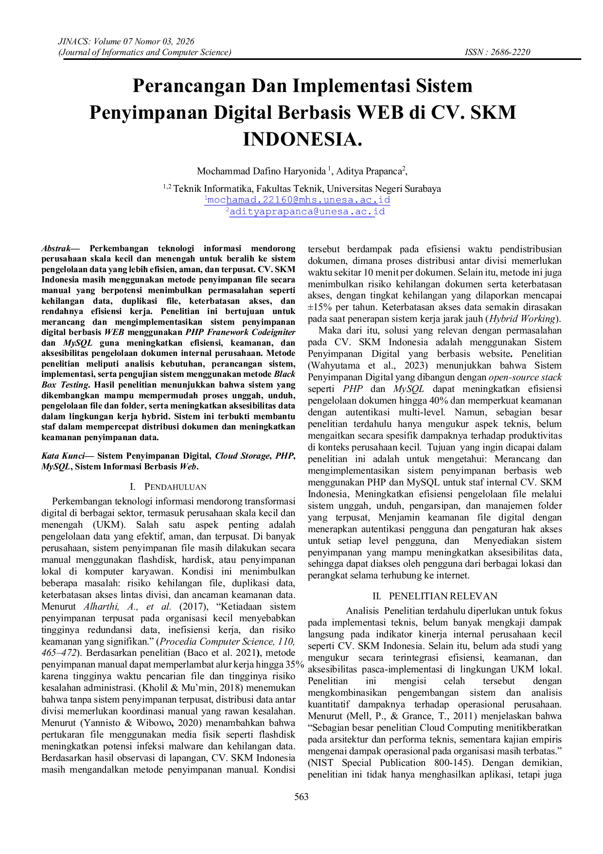 JURIS Perancangan Dan Implementasi Sistem Penyimpanan Digital Berbasis WEB di CV SKM INDONESIA