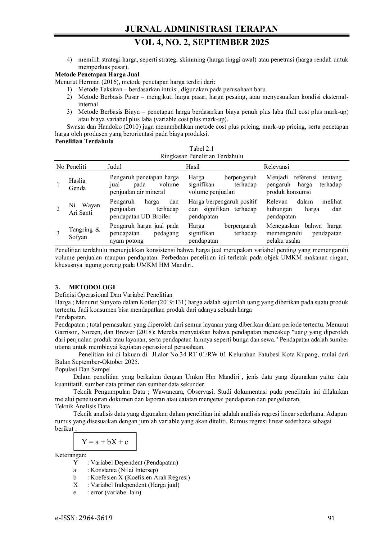 JURIS Pengaruh Harga Jual Produk Jagung Goreng Terhadap Pendapatan Pada UMKM HM Mandiri Di Kelurahan Fatubesi Kota Kupang