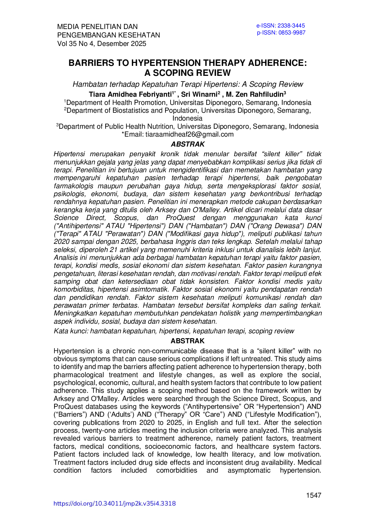 JURIS Barriers To Hypertension Therapy Adherence A Scoping Review