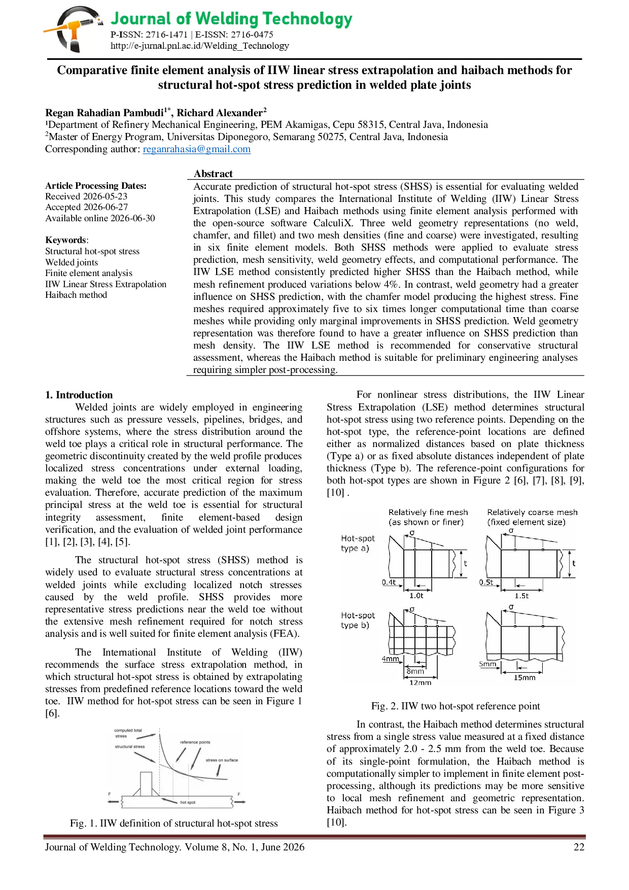 JURIS Comparative finite element analysis of IIW linear stress extrapolation and haibach methods for structural hot spot stress prediction in welded plate joints
