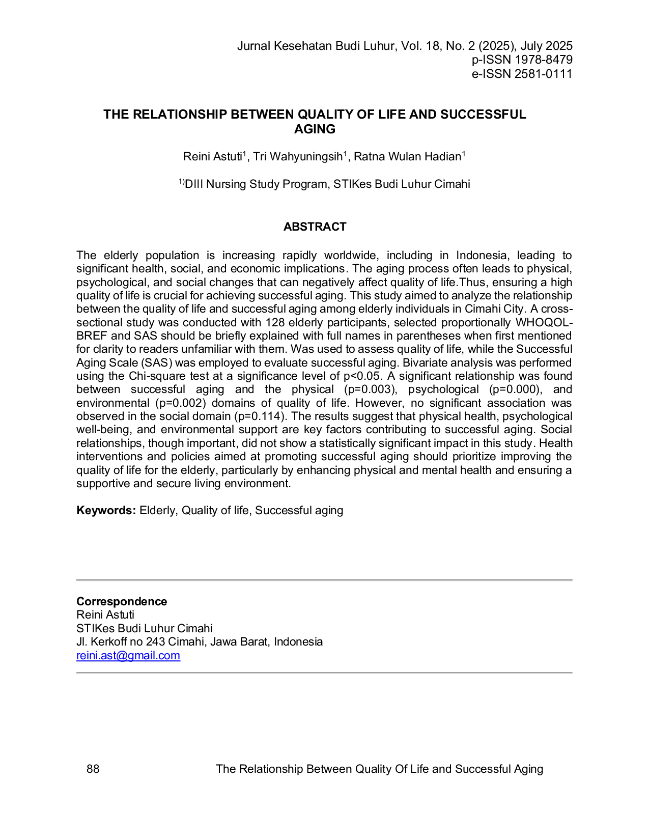 JURIS The Relationship Between Quality of Life and Successful Aging