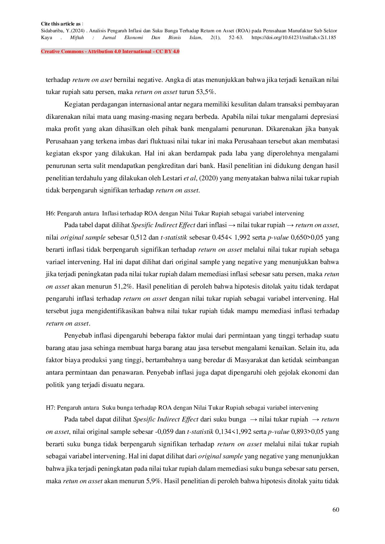 JURIS Analisis Pengaruh Inflasi dan Suku Bunga Terhadap Return on Asset ROA pada Perusahaan Manufaktur Sub Sektor Kayu