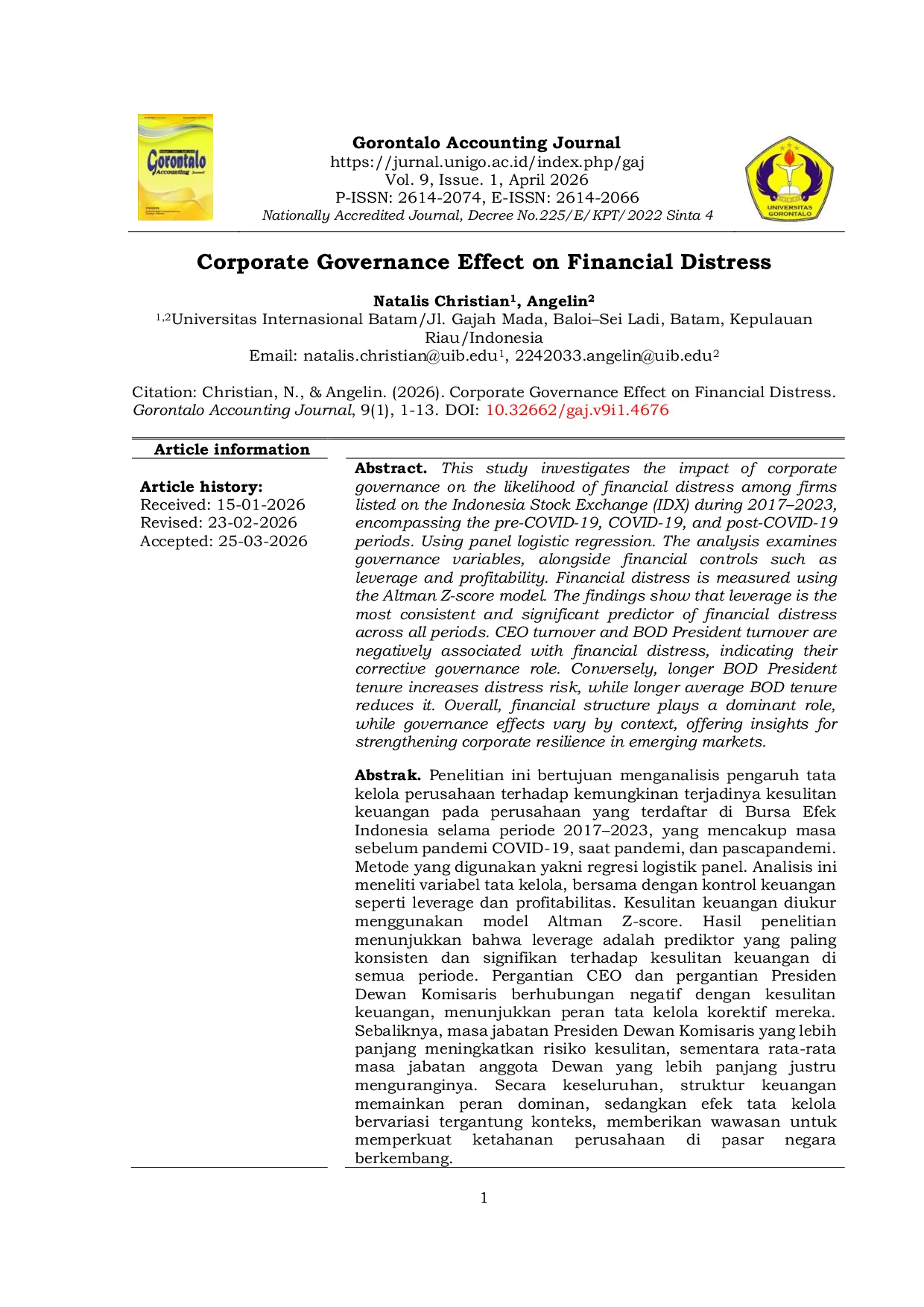 JURIS Corporate Governance Effect on Financial Distress