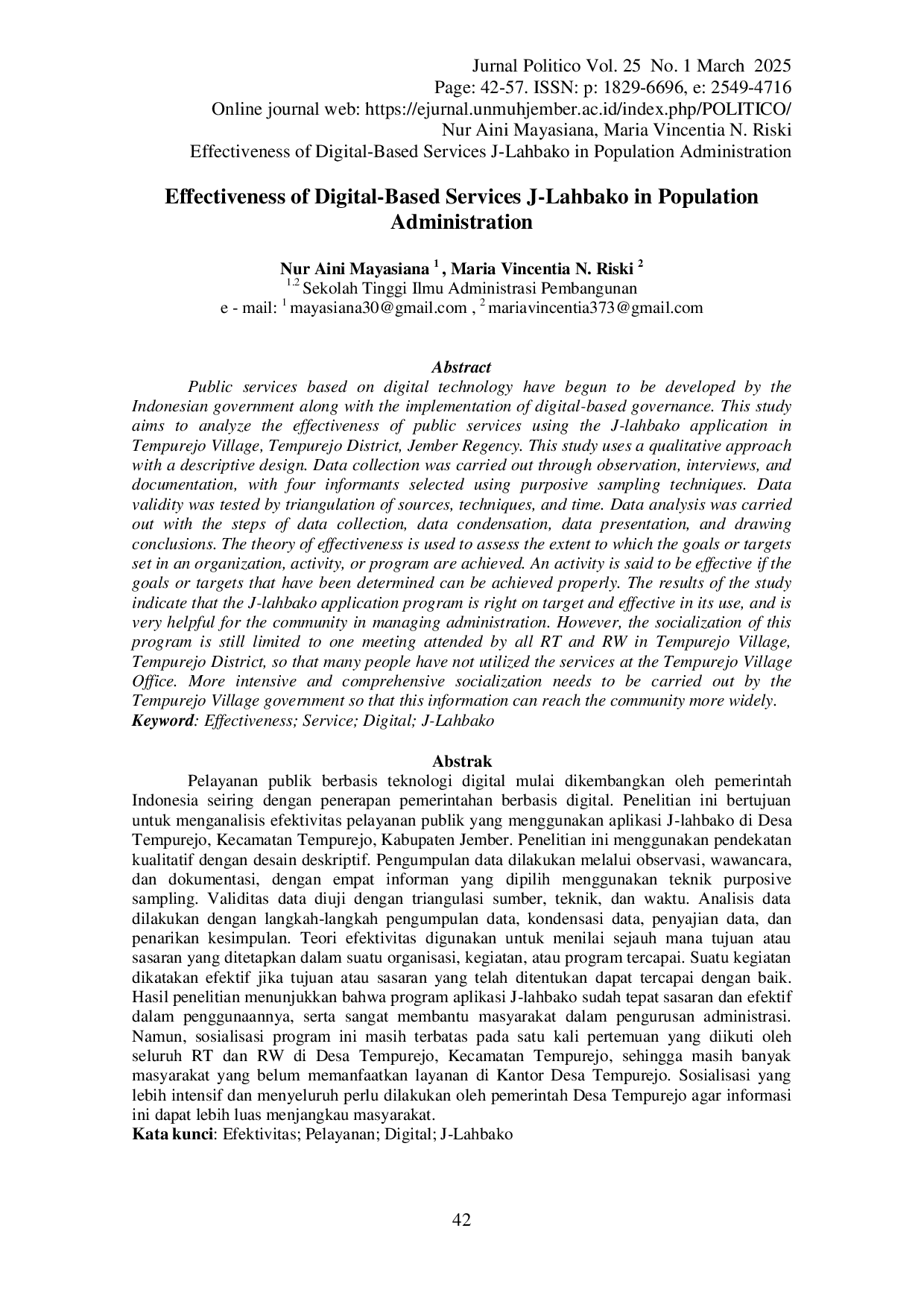 JURIS Effectiveness Of Digital Based Services J Lahbako In Population Administration