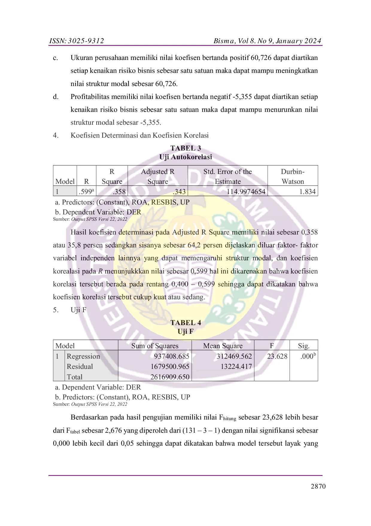 JURIS Analisis Pengaruh Risiko Bisnis Ukuran Perusahaan Dan Profitabilitas Terhadap Struktur Modal Pada Perusahaan Sektor Infrastruktur Di Bursa Efek Indonesia