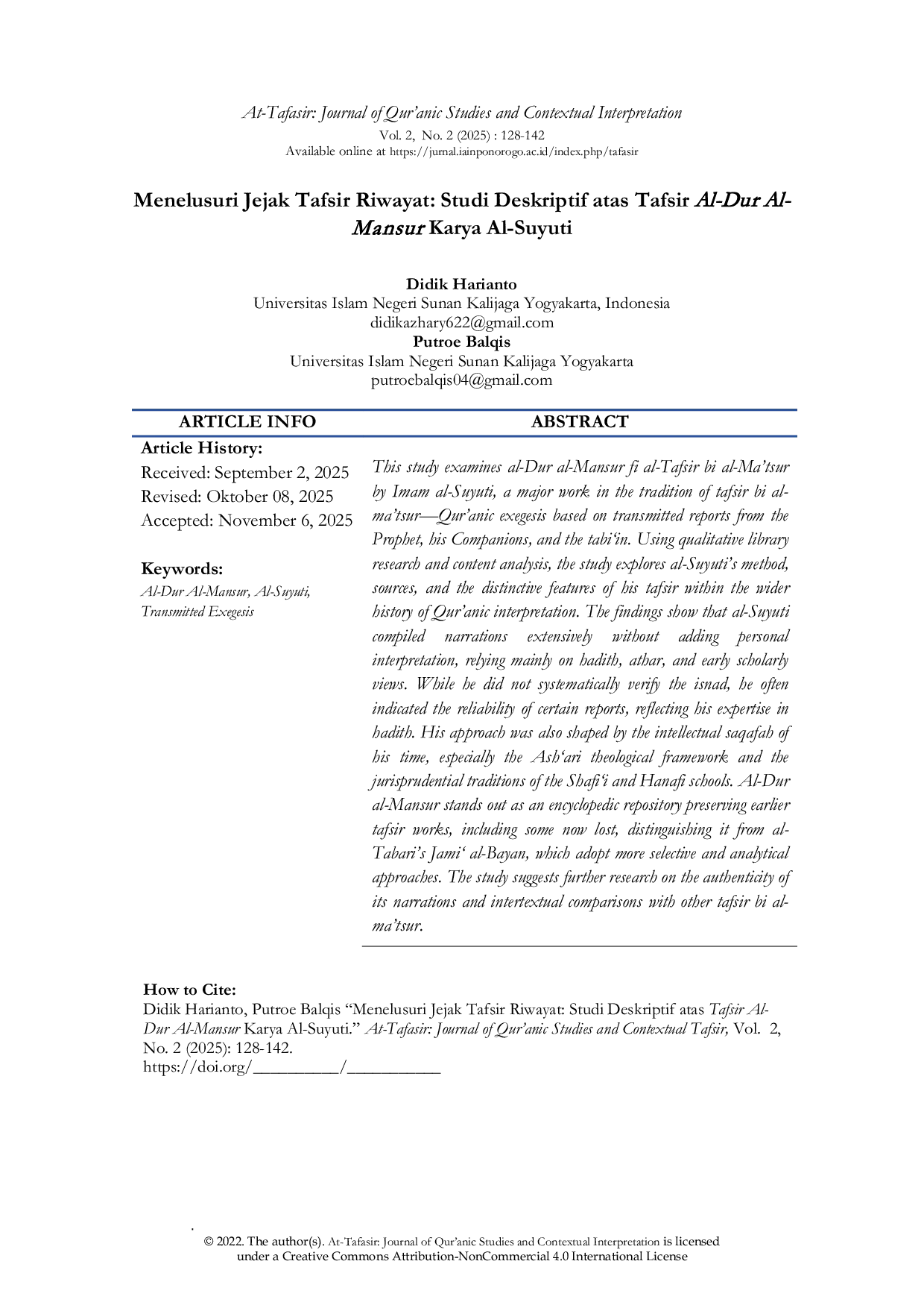 JURIS Menelusuri Jejak Tafsir Riwayat Studi Deskriptif atas Tafsir Al Dur Al Mansur Karya Al Suyuti