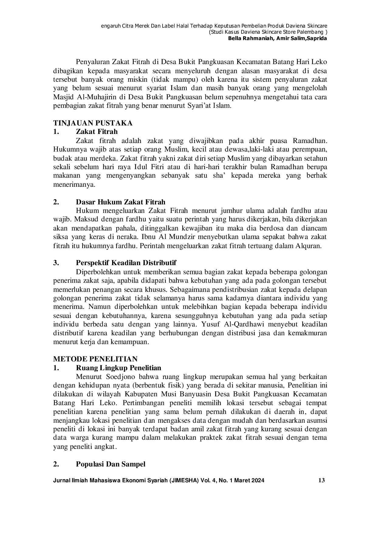 JURIS Analisis Penyaluran Zakat Fitrah Dalam Perspektif Islam Studi Kasus Desa Bukit Pangkuasan Kecamatan Batang Hari Leko