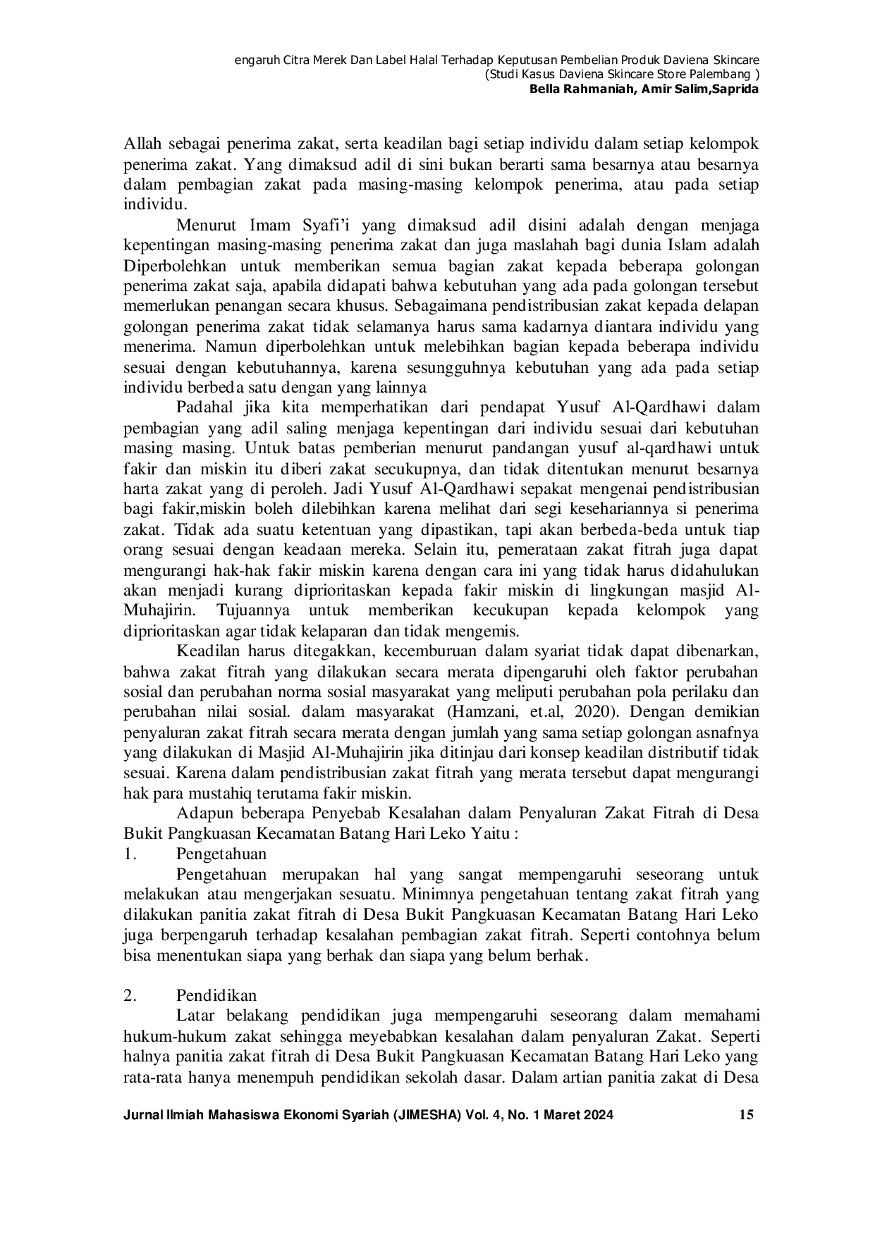 JURIS Analisis Penyaluran Zakat Fitrah Dalam Perspektif Islam Studi Kasus Desa Bukit Pangkuasan Kecamatan Batang Hari Leko