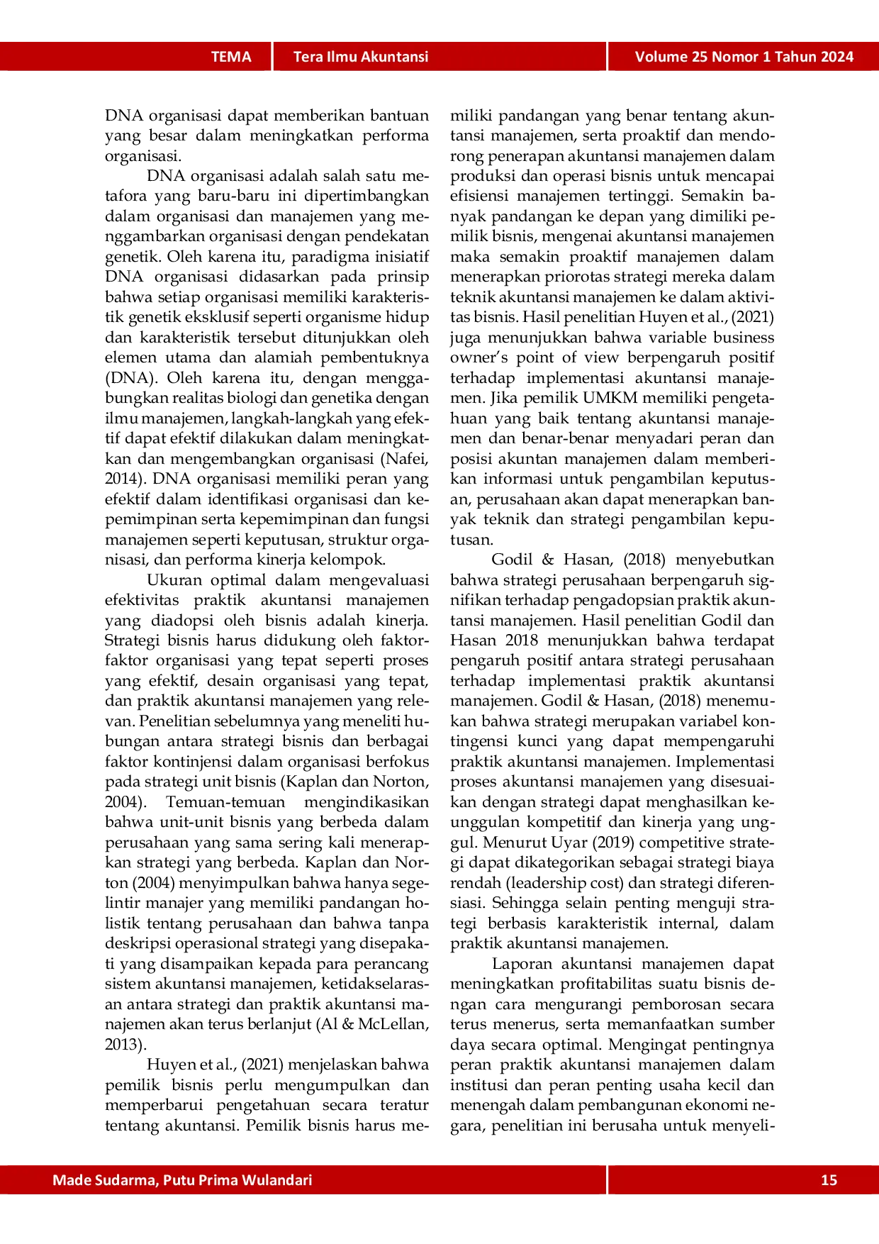 JURIS Pengaruh DNA Organisasi Dan Prioritas Strategi Terhadap Penggunaan Praktik Akuntansi Manajemen Pada UKM