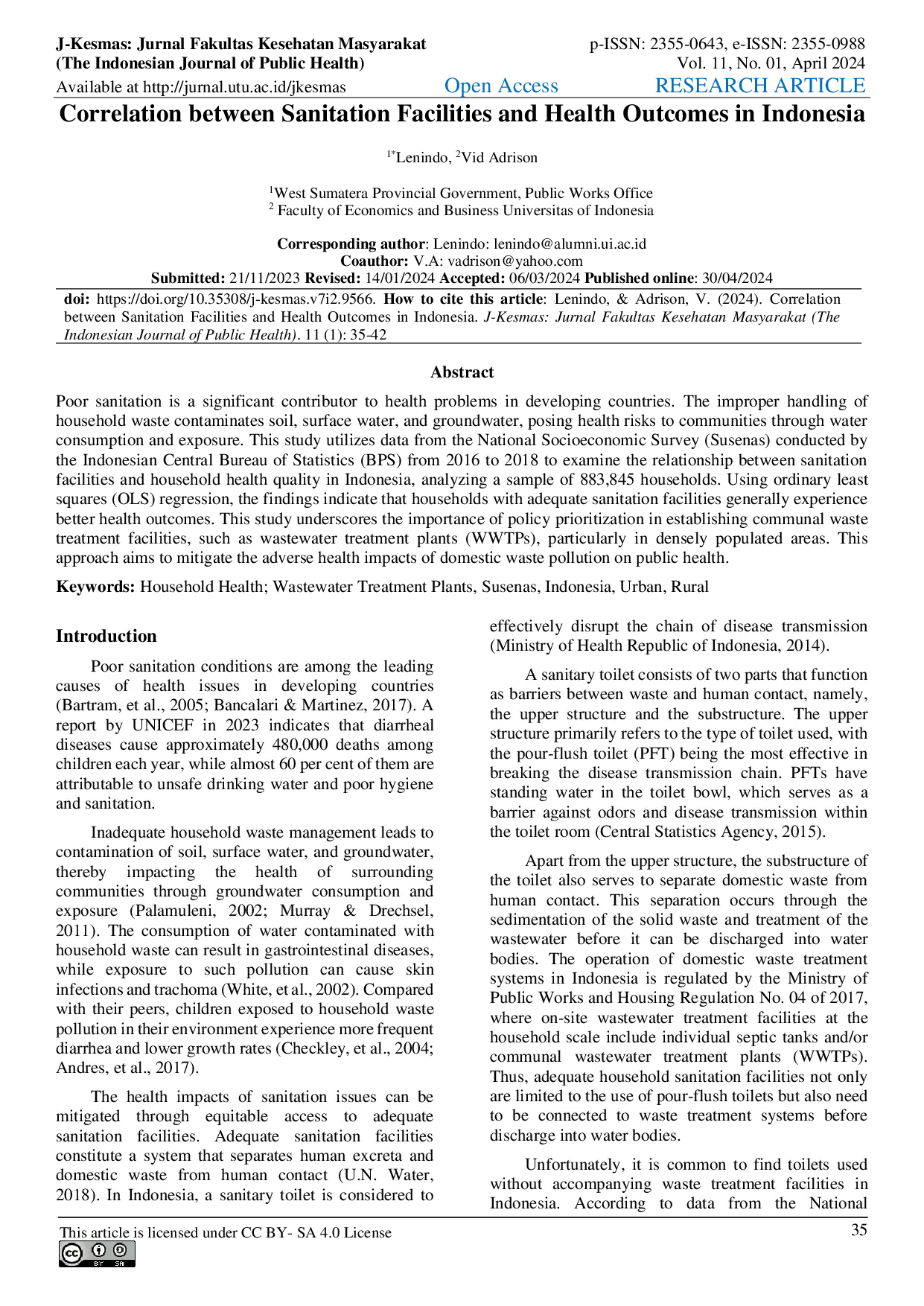 JURIS Correlation between Sanitation Facilities and Health Outcomes in Indonesia