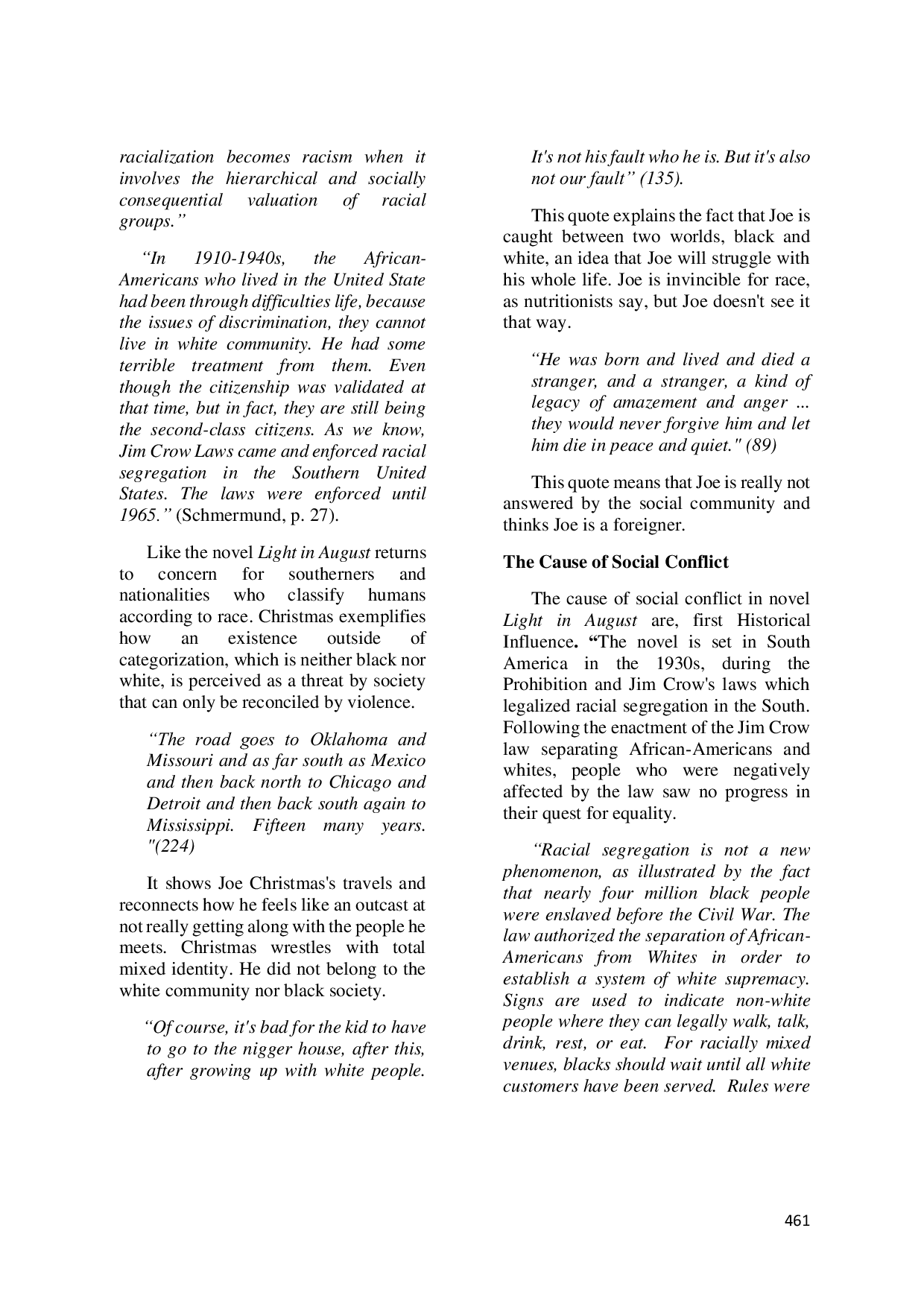 JURIS Social Conflicts in William Faulkner s Novel Light in August