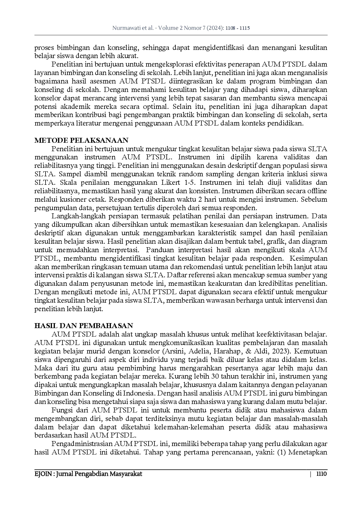 juris Penerapan Aum Ptsdl Dalam Pelayanan Bimbingan Dan Konseling Guna Mengetahui Kesulitan Belajar Siswa i Slta