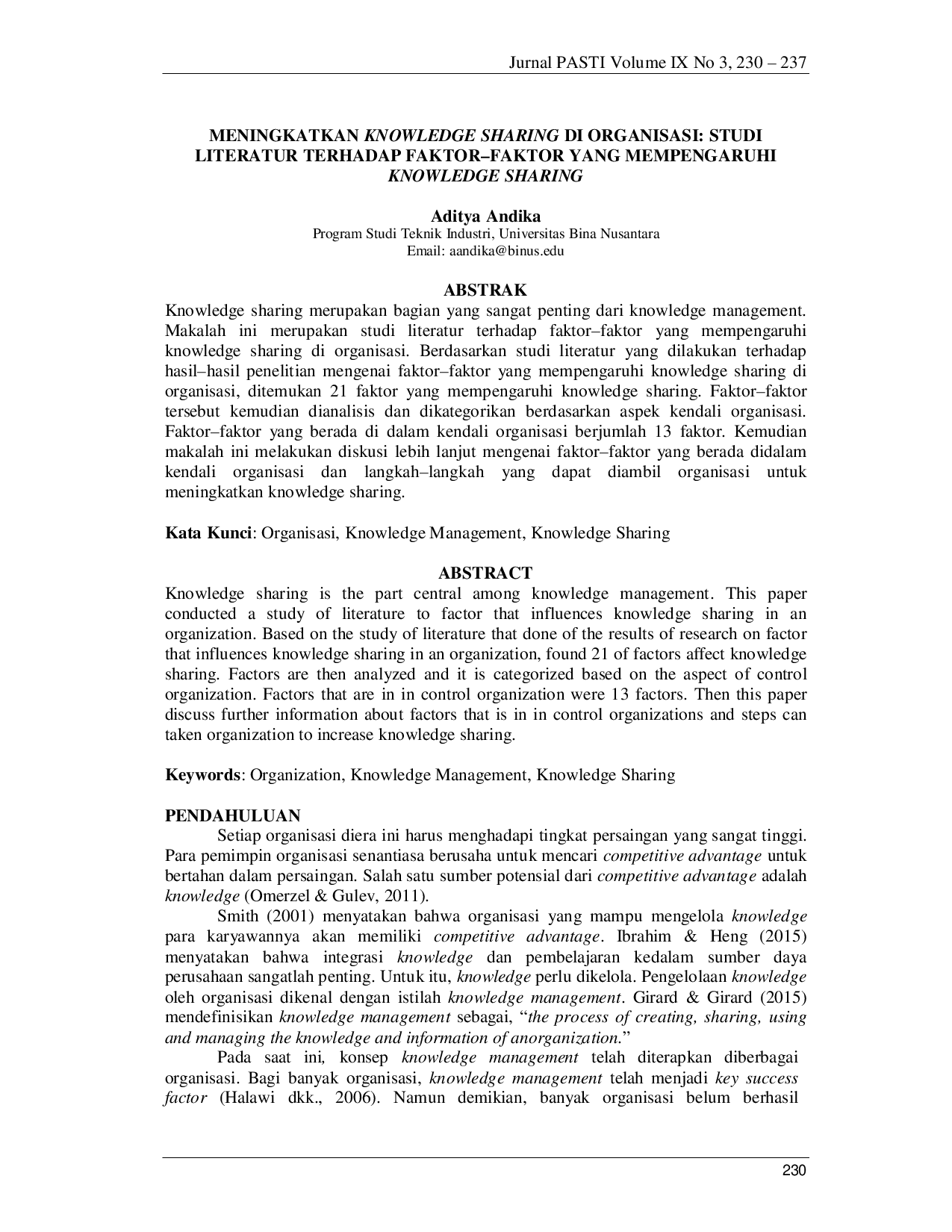 JURIS Meningkatkan Knowledge Sharing Di Organisasi Studi Literatur Terhadap Faktor Faktor Yang Mempengaruhi Knowledge Sharing