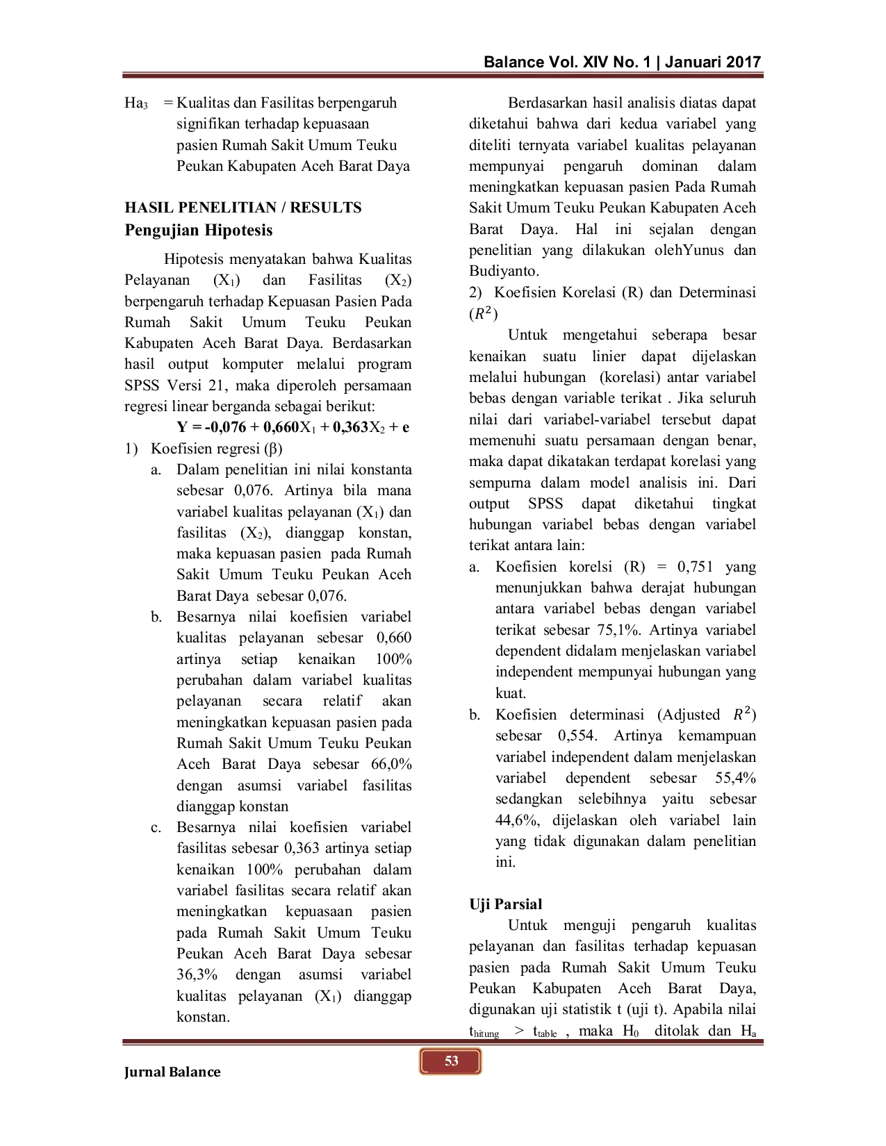 JURIS Pengaruh Kualitas Pelayanan Dan Fasilitas Terhadap Kepuasan Pasien Pada Rumah Sakit Umum Kabupaten Aceh Barat Daya