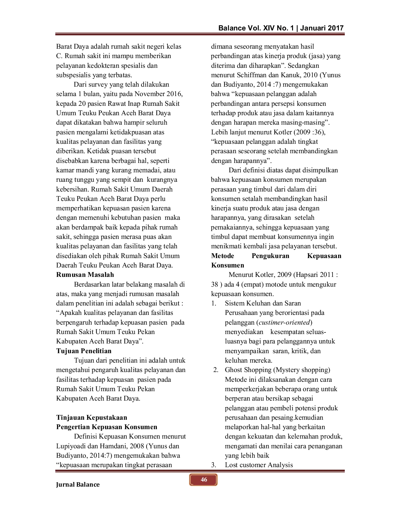 JURIS Pengaruh Kualitas Pelayanan Dan Fasilitas Terhadap Kepuasan Pasien Pada Rumah Sakit Umum Kabupaten Aceh Barat Daya