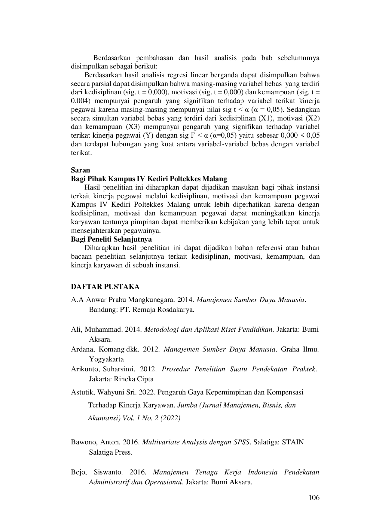 JURIS Analisis Faktor Faktor Yang Memengaruhi Kinerja Pegawai Studi Pada Kampus IV Kediri Poltekkes Malang