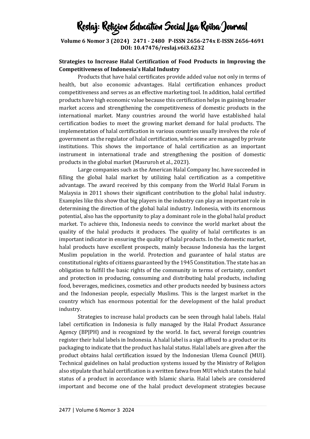 JURIS Strategy for Increasing Halal Products and Halal Certification of Food Products in Increasing the Competitiveness of the Indonesian Halal Industry