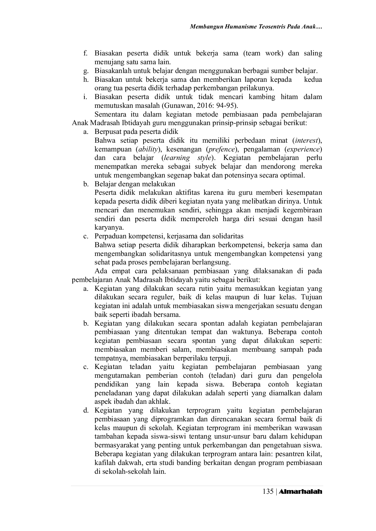 JURIS Membangun Humanisme Teosentris Pada Anak Madrasah Ibtidaiyah Dalam Merdeka Belajar