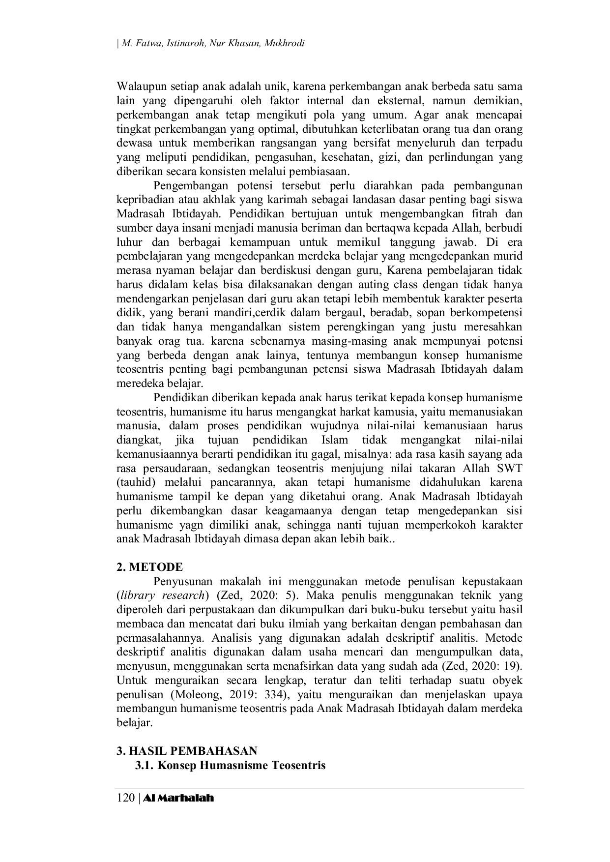 JURIS Membangun Humanisme Teosentris Pada Anak Madrasah Ibtidaiyah Dalam Merdeka Belajar