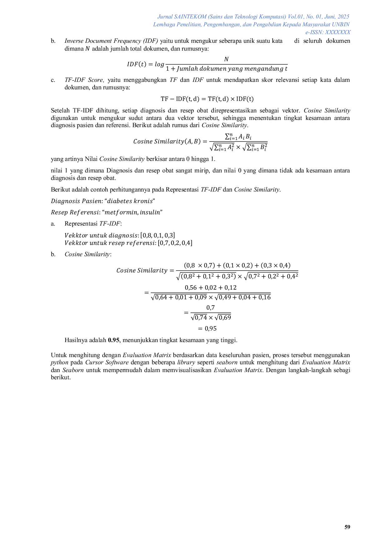 JURIS Penerapan Metode Content Based Filtering untuk Rekomendasi pada Resep Obat Berdasarkan Diagnosa Pasien