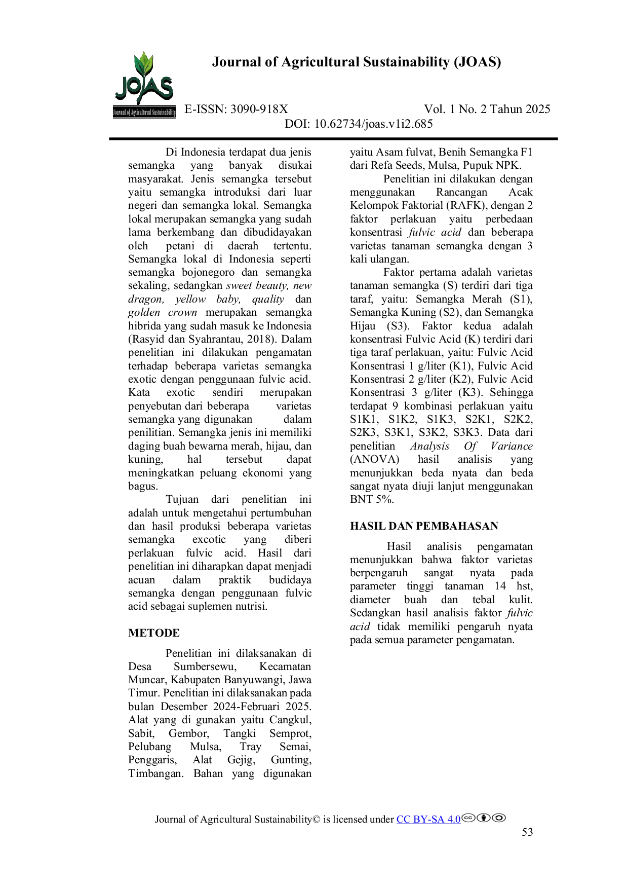 JURIS Pengaruh Fulvic Acid Terhadap Pertumbuhan dan Daya Hasil Beberapa Varietas Semangka Exotic