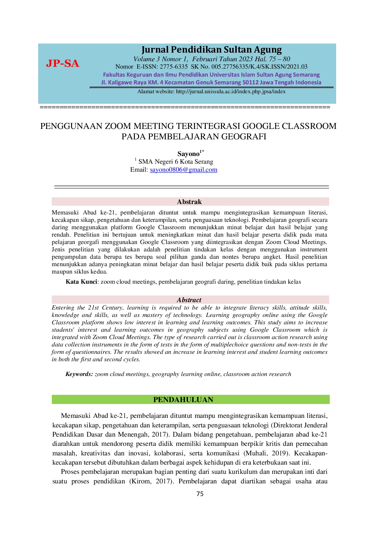 JURIS Penggunaan Zoom Meeting Terintegrasi Google Classroom pada Pembelajaran Geografi