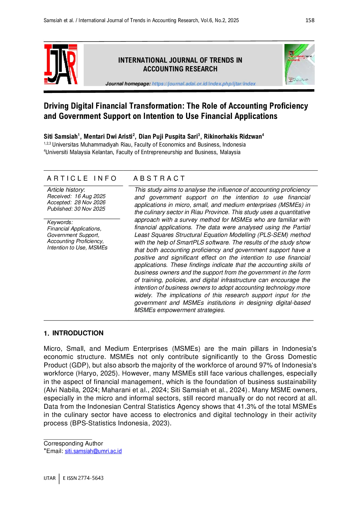 JURIS Driving Digital Financial Transformation The Role of Accounting Proficiency and Government Support on Intention to Use Financial Applications
