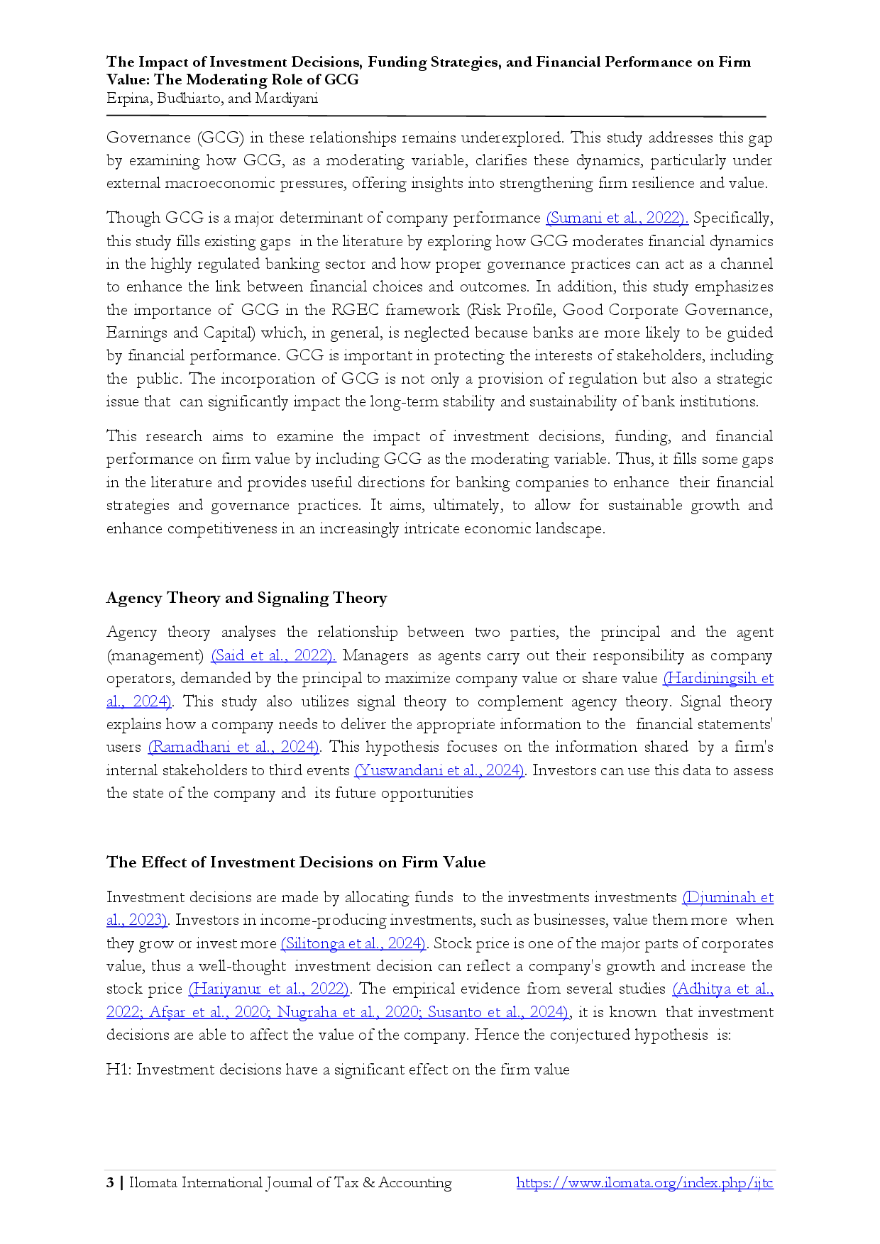 juris The Impact of Investment Decisions Funding Strategies and Financial Performance on Firm Value The Moderating Role of GCG
