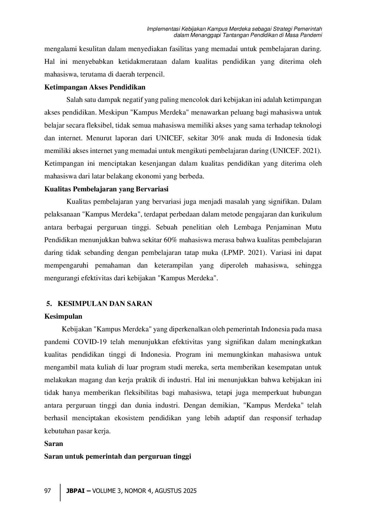 JURIS Implementasi Kebijakan Kampus Merdeka sebagai Strategi Pemerintah dalam Menanggapi Tantangan Pendidikan di Masa Pandemi