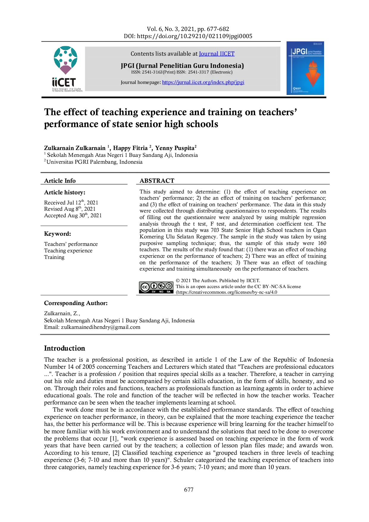 JURIS The effect of teaching experience and training on teachers performance of state senior high schools