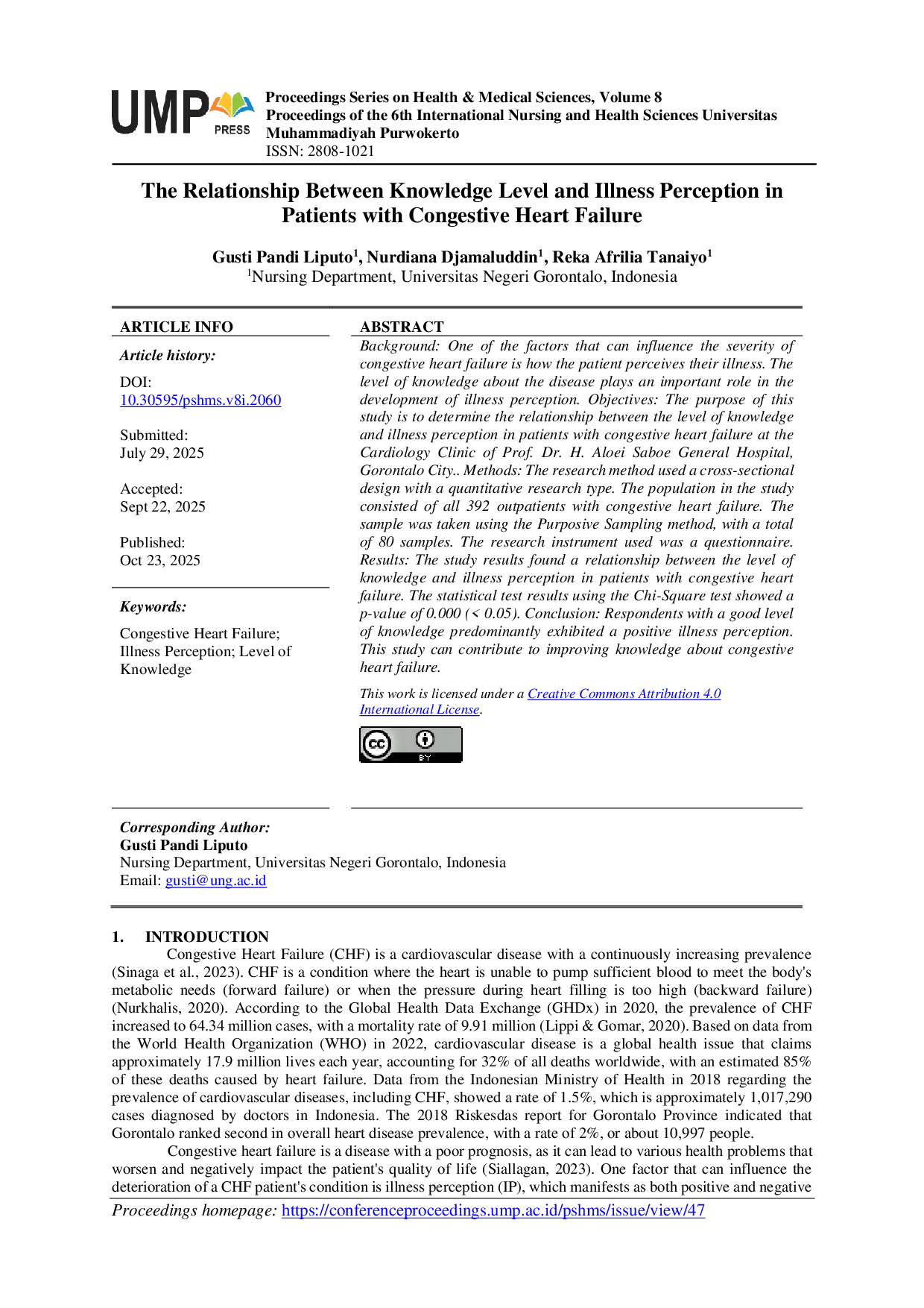 JURIS The Relationship Between Knowledge Level and Illness Perception in Patients with Congestive Heart Failure