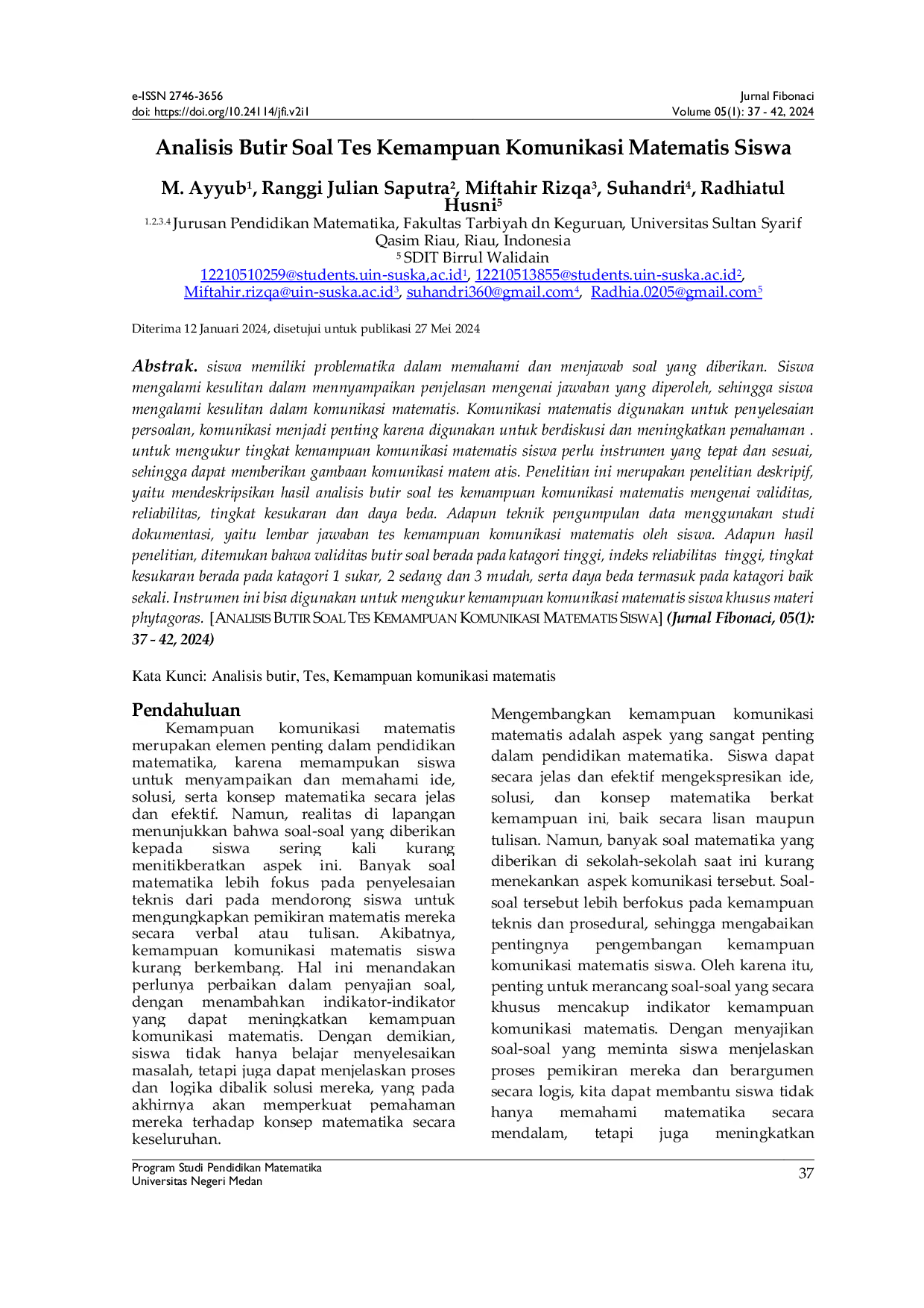 JURIS Analisa Pengukuran Komunikasi Matematis pada Materi Pyhtagoras