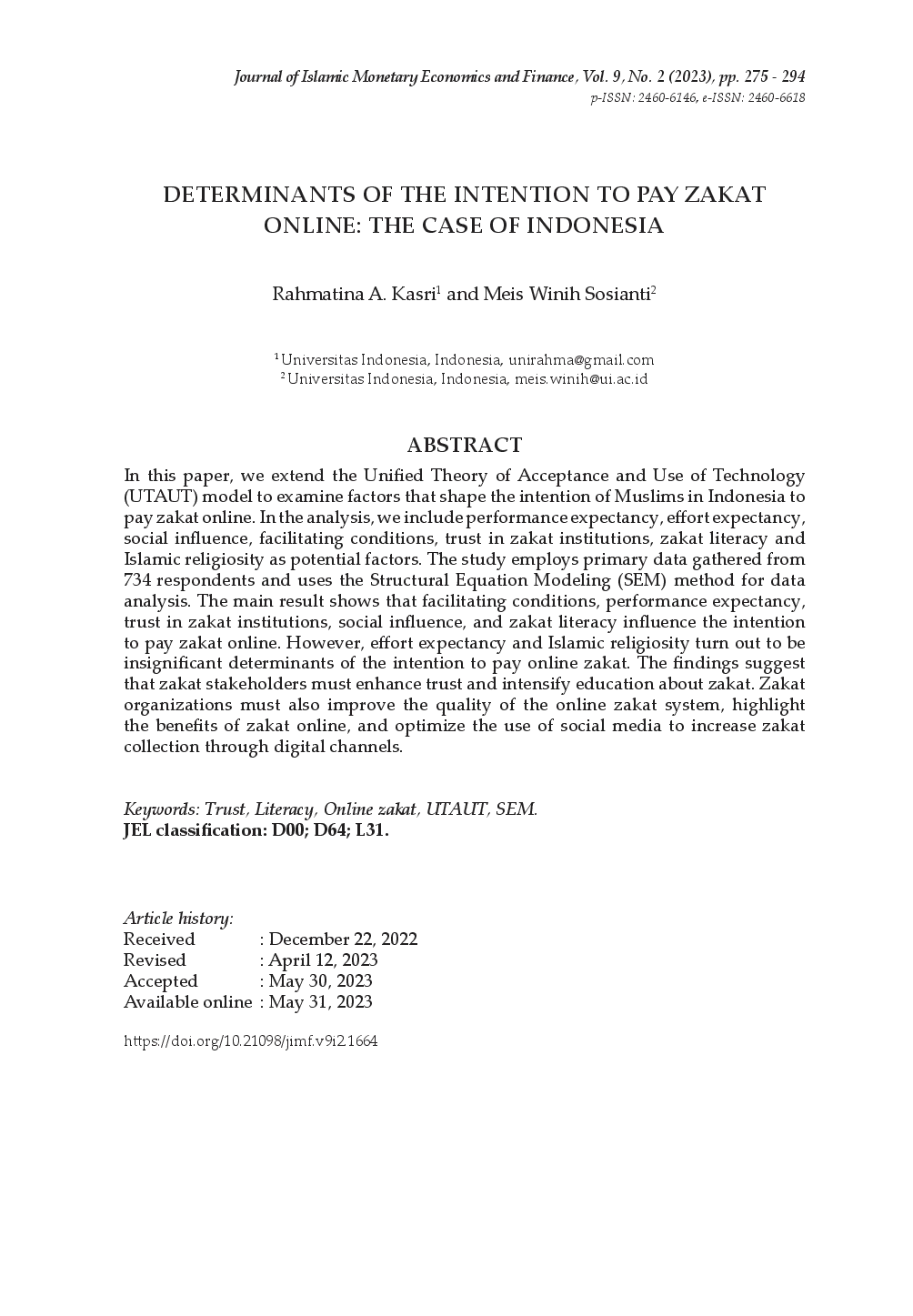 juris Determinants Of The Intention To Pay Zakat Online The Case Of Indonesia