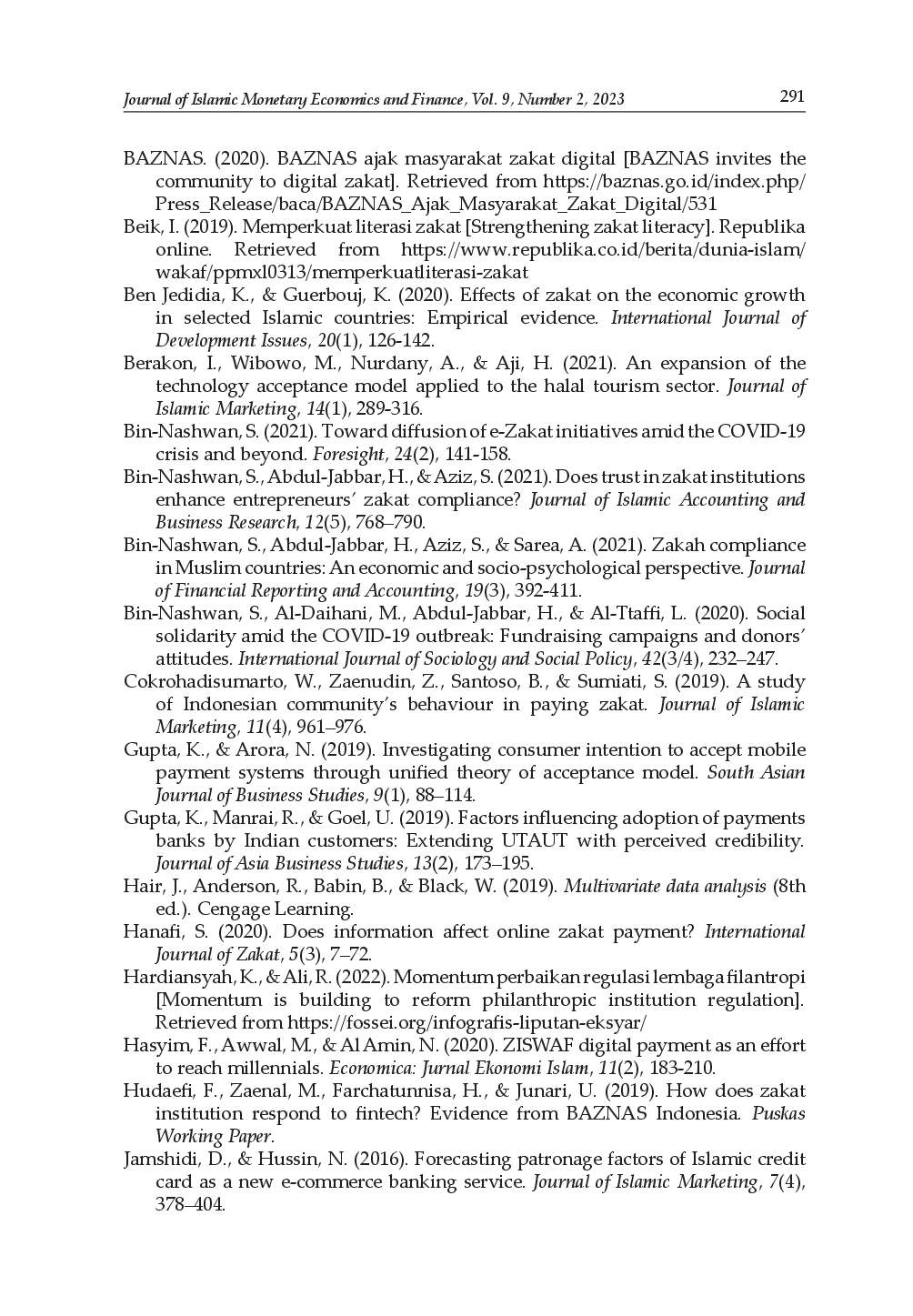 juris Determinants Of The Intention To Pay Zakat Online The Case Of Indonesia