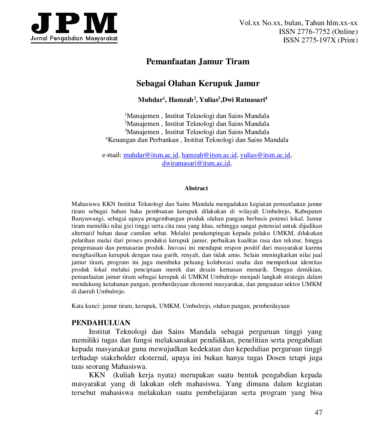 JURIS Pemanfaatan Jamur Tiram Sebagai Olahan Kerupuk Jamur