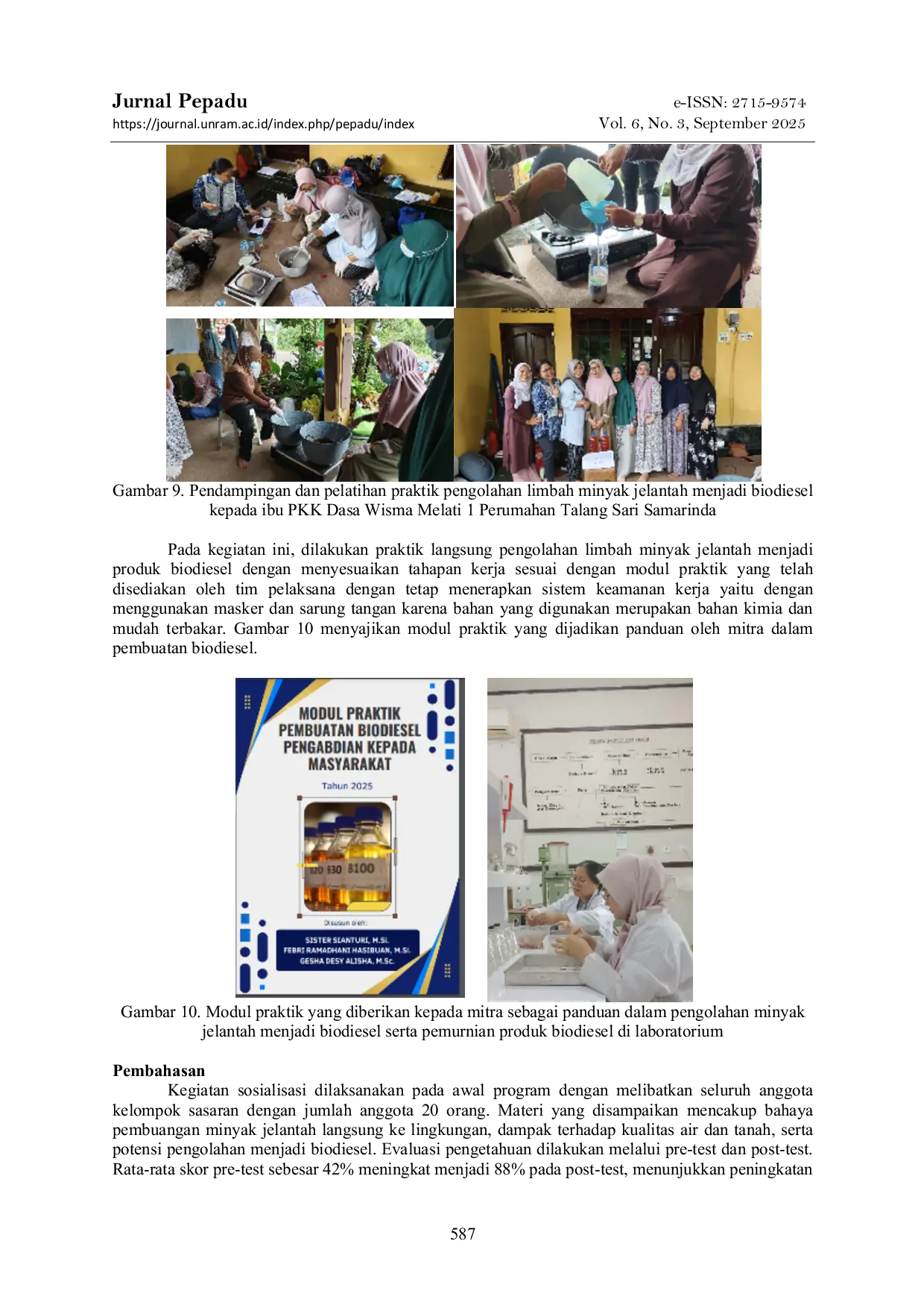 JURIS Pemberdayaan Ibu Ibu PKK Melalui Edukasi dan Pelatihan Produksi Biodisel dari Minyak Jelantah Berbasis Katalis Ramah Lingkungan di Perumahan Talang Sari Samarinda