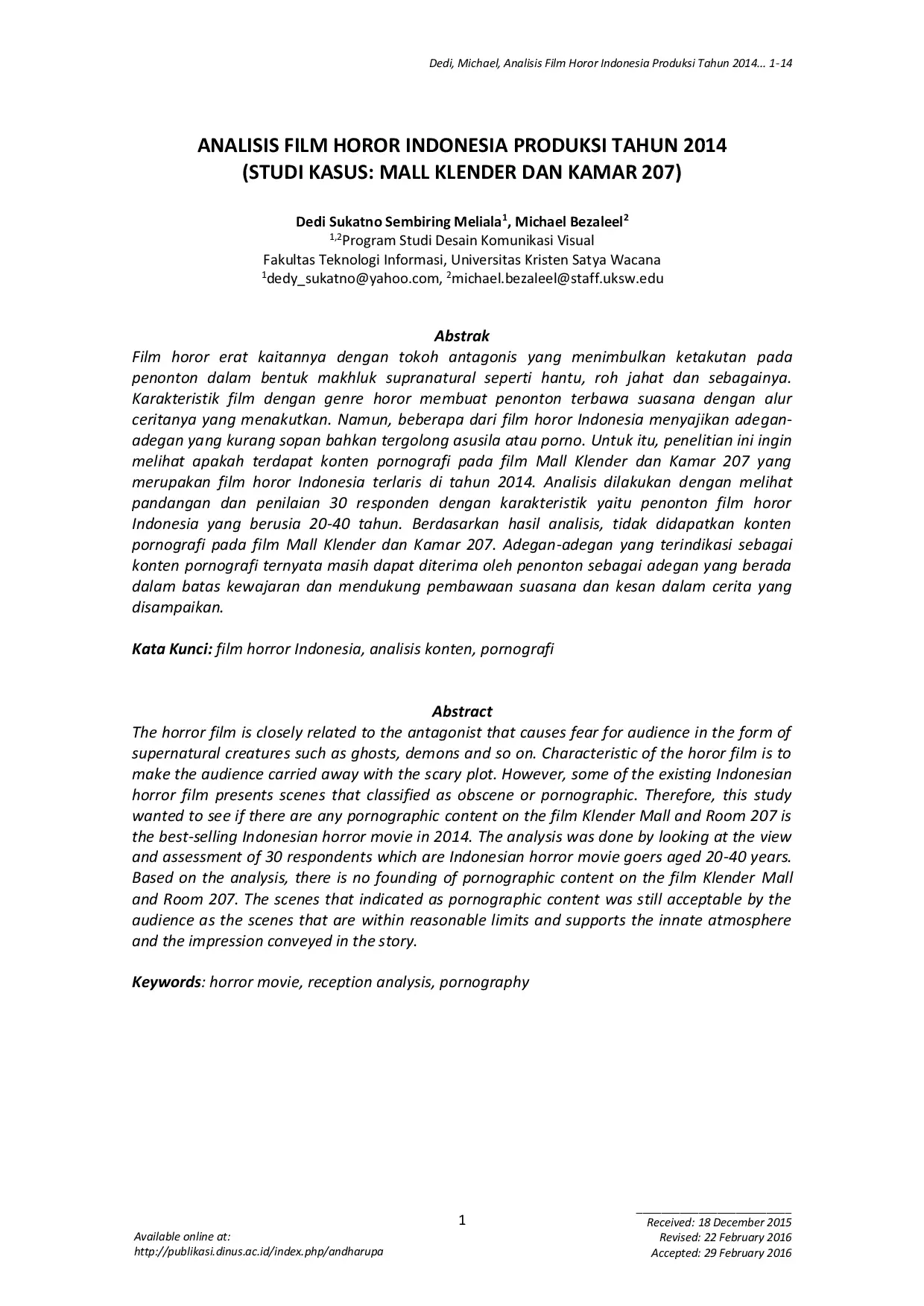 JURIS Analisis Film Horor Indonesia Produksi Tahun 2014 Studi Kasus Mall Klender dan Kamar 207