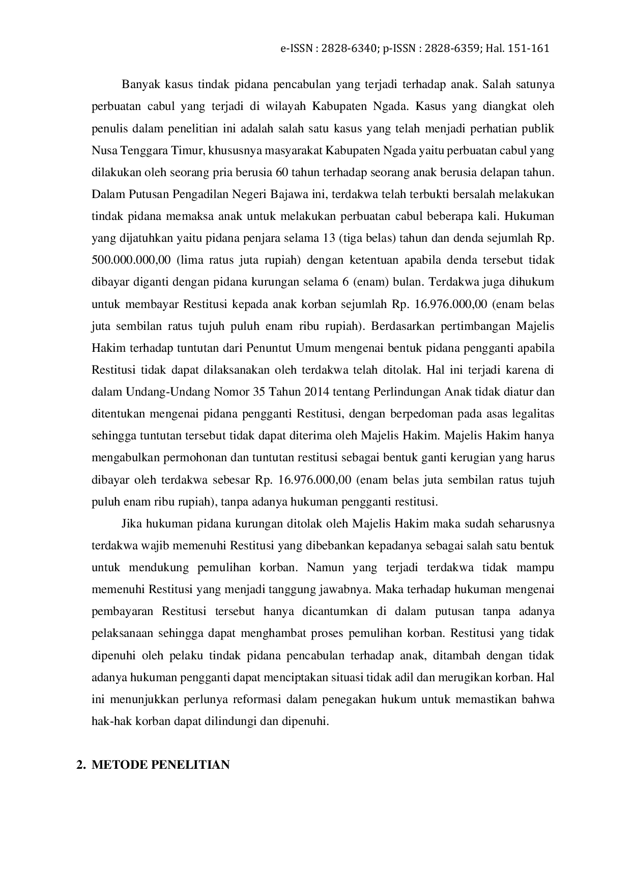 JURIS Perlindungan Hukum Dengan Pemberian Restitusi Terhadap Anak Sebagai Korban Tindak Pidana Pencabulan