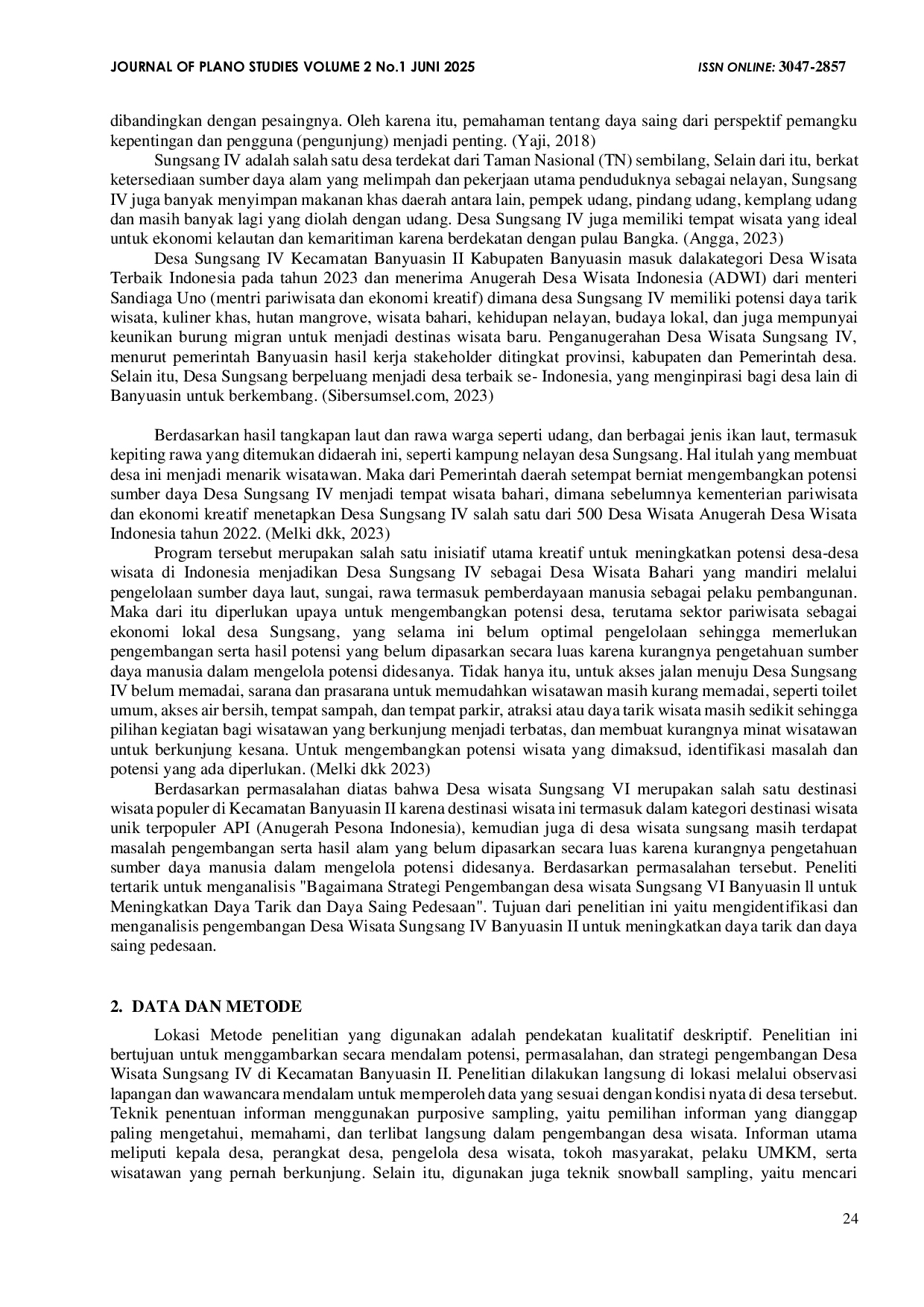 JURIS Pengembangan Desa Wisata Sungsang IV Banyuasin II untuk Meningkatkan Daya Tarik dan Daya Saing pedesaan